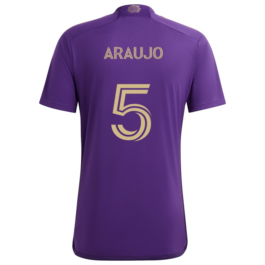 Niño Camiseta César Araújo #5 Púrpura Amarillo 1ª Equipación 2024/25 La Camisa Chile