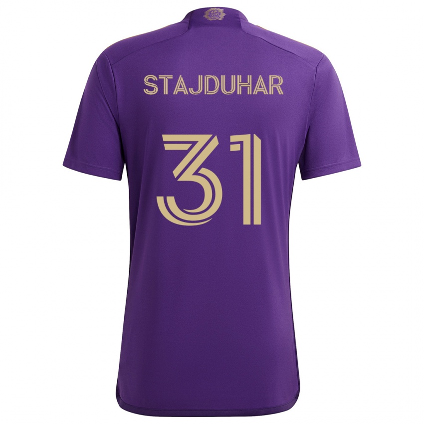 Niño Camiseta Mason Stajduhar #31 Púrpura Amarillo 1ª Equipación 2024/25 La Camisa Chile