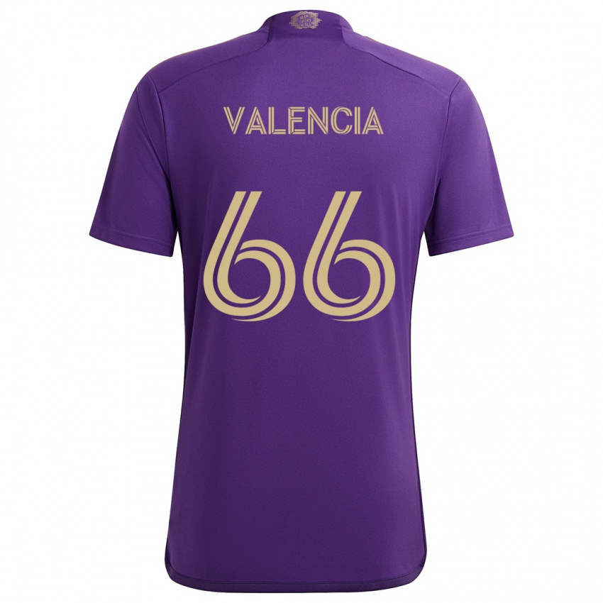 Niño Camiseta Yeiler Valencia #66 Púrpura Amarillo 1ª Equipación 2024/25 La Camisa Chile