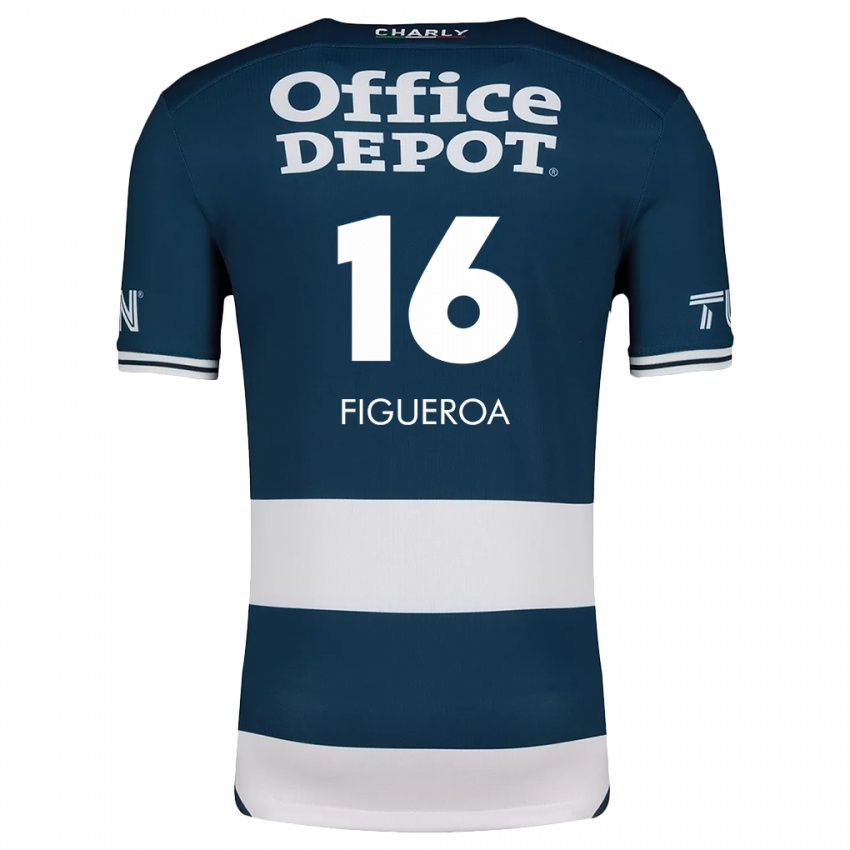 Niño Camiseta Antonio Figueroa #16 Azul Blanco 1ª Equipación 2024/25 La Camisa Chile