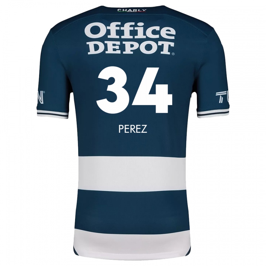 Niño Camiseta Julio Pérez #34 Azul Blanco 1ª Equipación 2024/25 La Camisa Chile