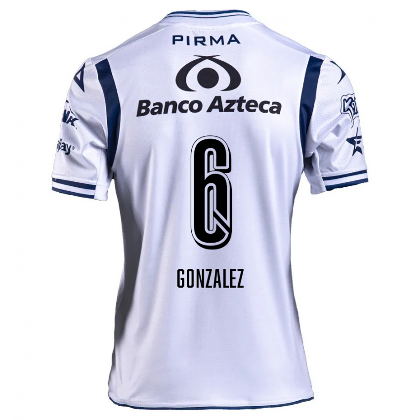 Niño Camiseta Pablo González #6 Blanco Azul Marino 1ª Equipación 2024/25 La Camisa Chile