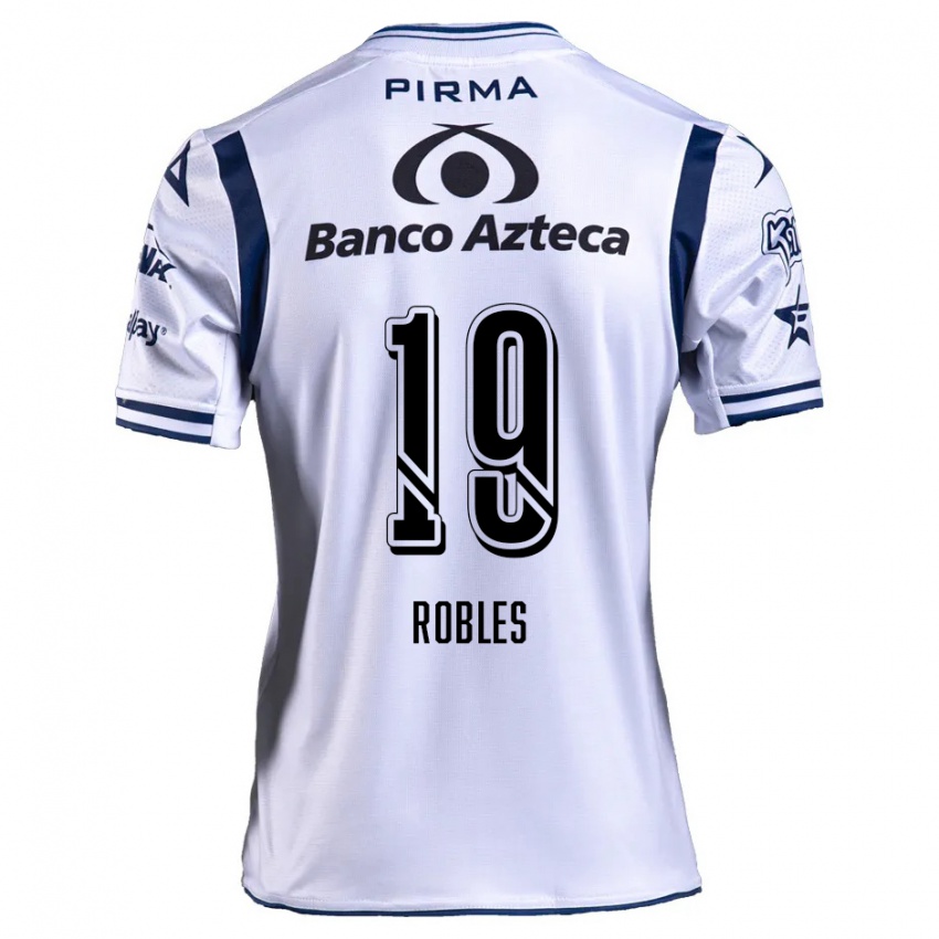 Niño Camiseta Ángel Robles #19 Blanco Azul Marino 1ª Equipación 2024/25 La Camisa Chile