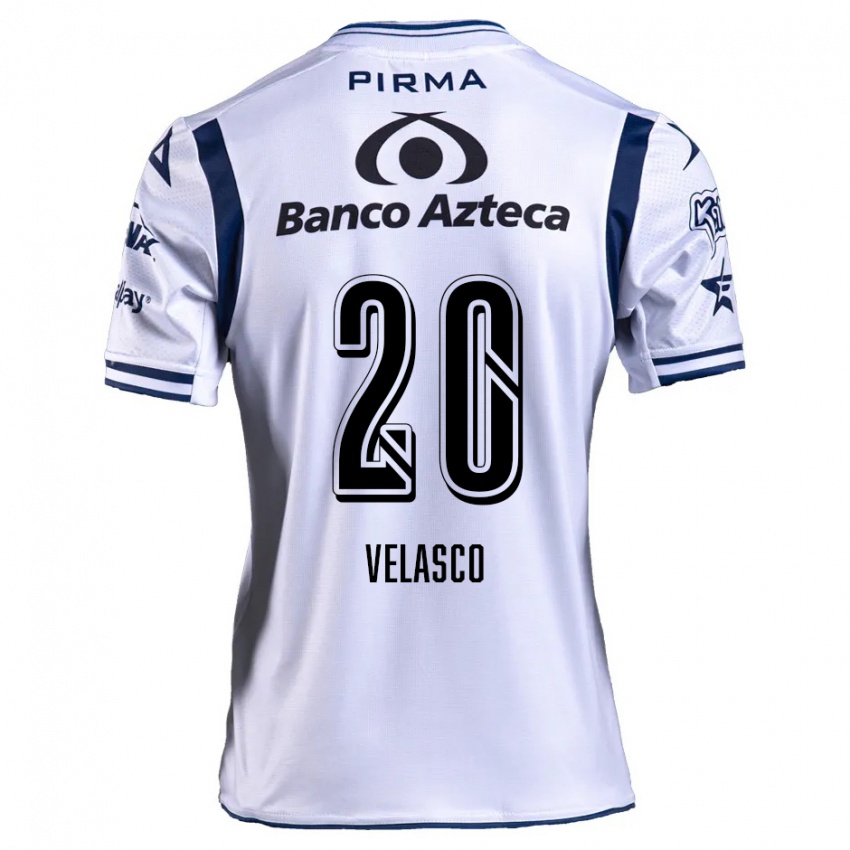 Niño Camiseta Kevin Velasco #20 Blanco Azul Marino 1ª Equipación 2024/25 La Camisa Chile