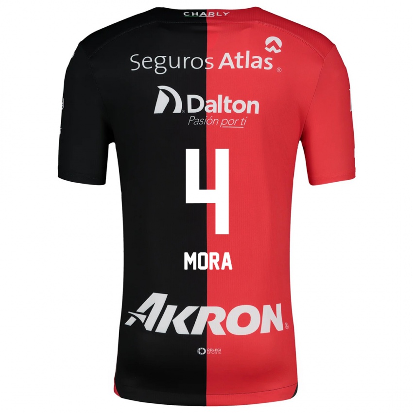 Niño Camiseta Adrián Mora #4 Negro Rojo 1ª Equipación 2024/25 La Camisa Chile