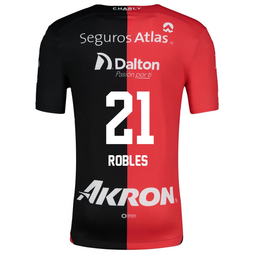 Niño Camiseta Carlos Robles #21 Negro Rojo 1ª Equipación 2024/25 La Camisa Chile