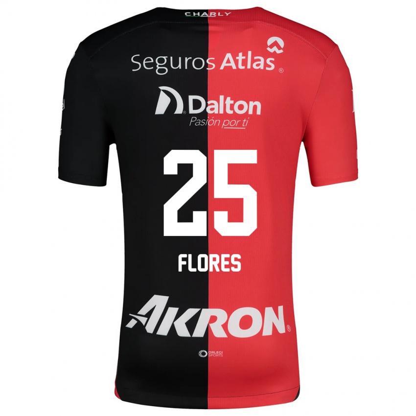 Niño Camiseta Leonardo Flores #25 Negro Rojo 1ª Equipación 2024/25 La Camisa Chile