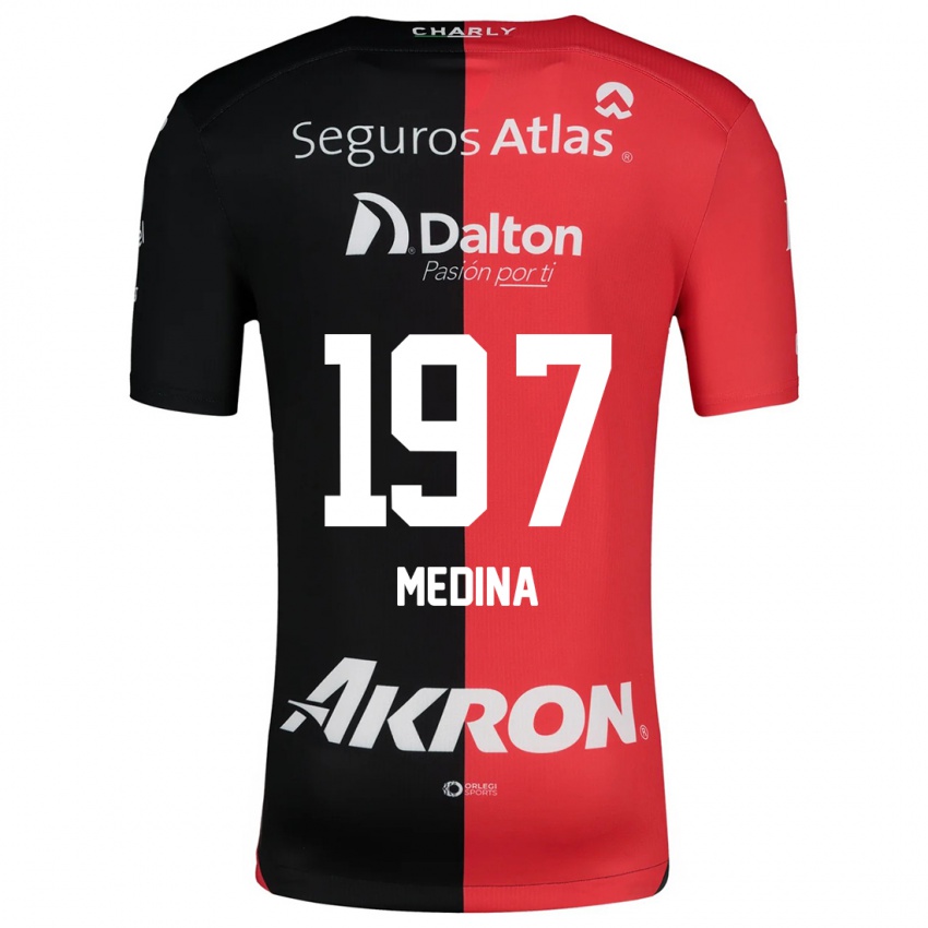 Niño Camiseta Héctor Medina #197 Negro Rojo 1ª Equipación 2024/25 La Camisa Chile