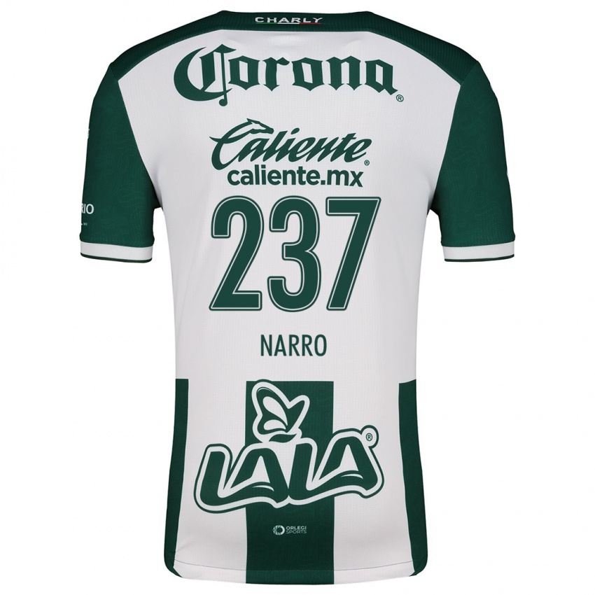 Niño Camiseta Ernesto Narro #237 Verde Blanco 1ª Equipación 2024/25 La Camisa Chile