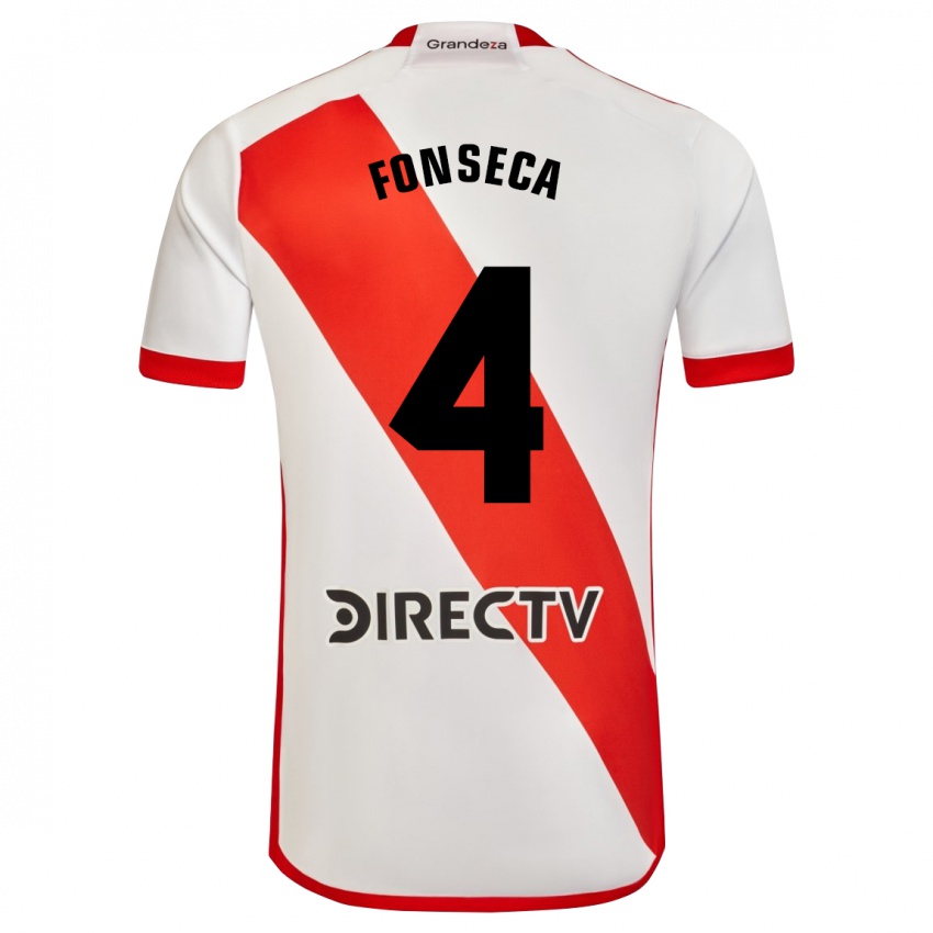 Niño Camiseta Nicolás Fonseca #4 Blanco Rojo 1ª Equipación 2024/25 La Camisa Chile