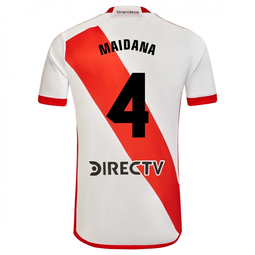 Niño Camiseta Jonatan Maidana #4 Blanco Rojo 1ª Equipación 2024/25 La Camisa Chile