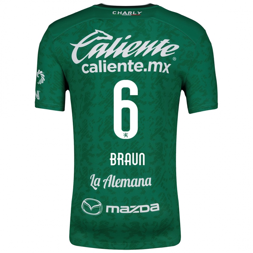 Niño Camiseta Sophia Braun #6 Verde Blanco 1ª Equipación 2024/25 La Camisa Chile