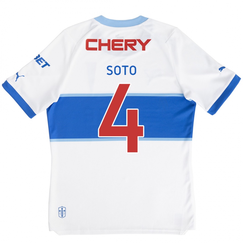 Niño Camiseta Guillermo Soto #4 Blanco Azul 1ª Equipación 2024/25 La Camisa Chile