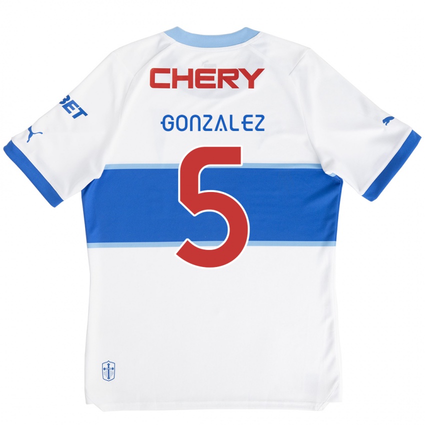 Niño Camiseta Daniel González #5 Blanco Azul 1ª Equipación 2024/25 La Camisa Chile