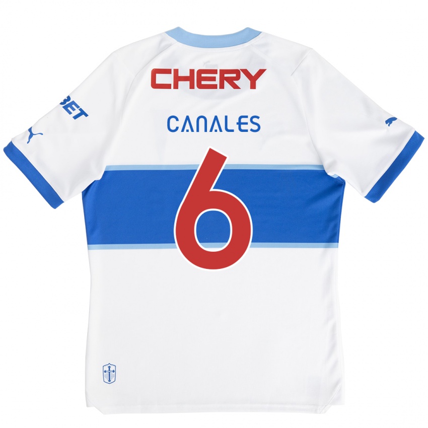 Niño Camiseta Alfred Canales #6 Blanco Azul 1ª Equipación 2024/25 La Camisa Chile