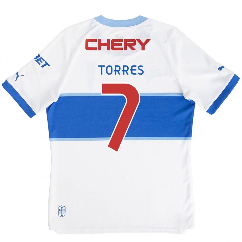 Niño Camiseta Joaquín Torres #7 Blanco Azul 1ª Equipación 2024/25 La Camisa Chile