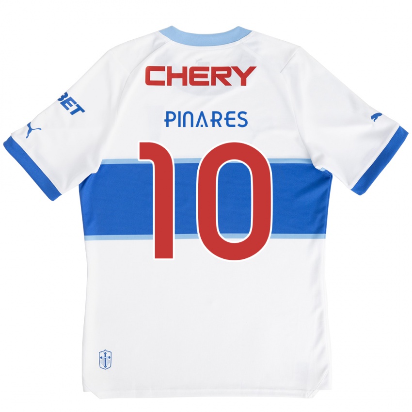 Niño Camiseta César Pinares #10 Blanco Azul 1ª Equipación 2024/25 La Camisa Chile