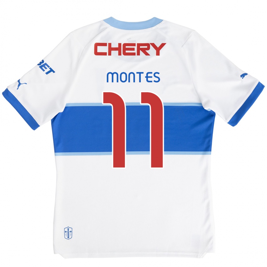 Niño Camiseta Clemente Montes #11 Blanco Azul 1ª Equipación 2024/25 La Camisa Chile