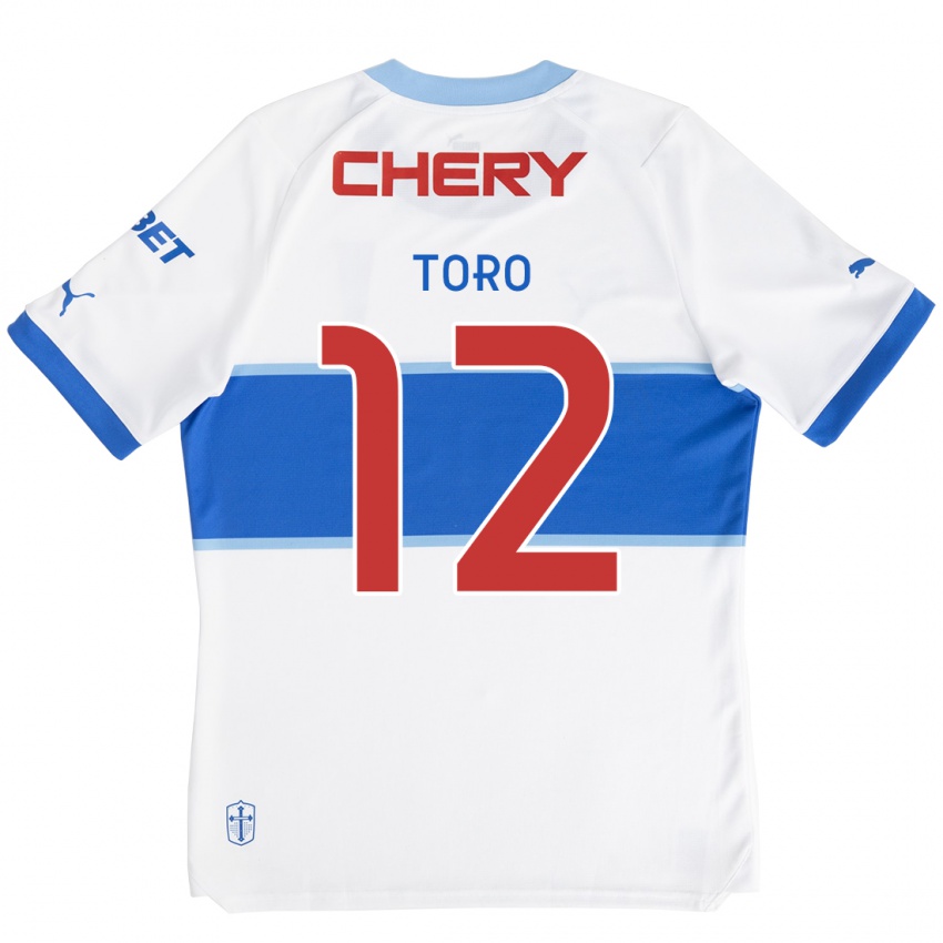 Niño Camiseta Ian Toro #12 Blanco Azul 1ª Equipación 2024/25 La Camisa Chile