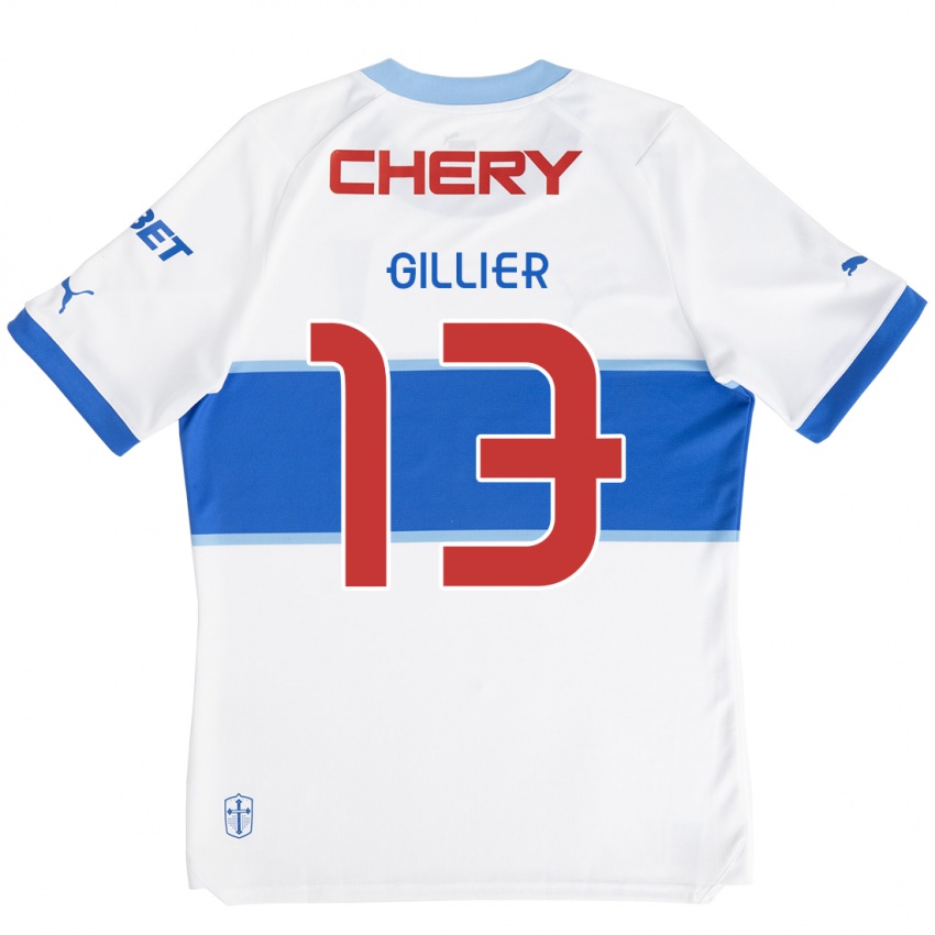 Niño Camiseta Thomas Gillier #13 Blanco Azul 1ª Equipación 2024/25 La Camisa Chile