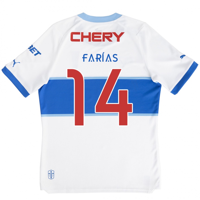 Niño Camiseta Agustín Farías #14 Blanco Azul 1ª Equipación 2024/25 La Camisa Chile