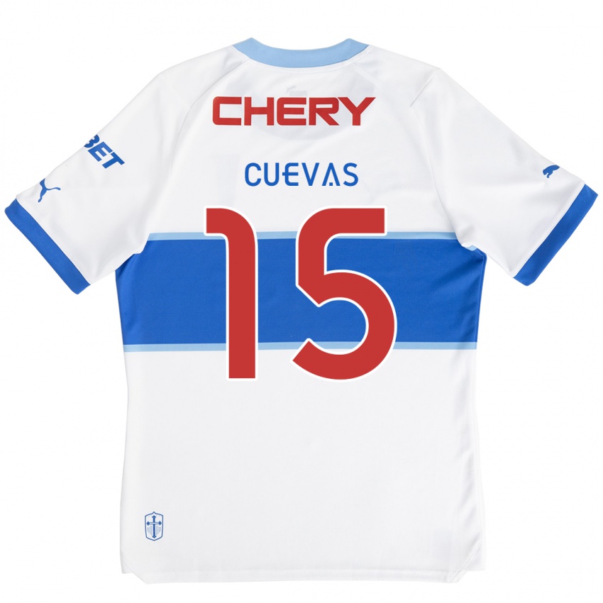 Niño Camiseta Cristian Cuevas #15 Blanco Azul 1ª Equipación 2024/25 La Camisa Chile