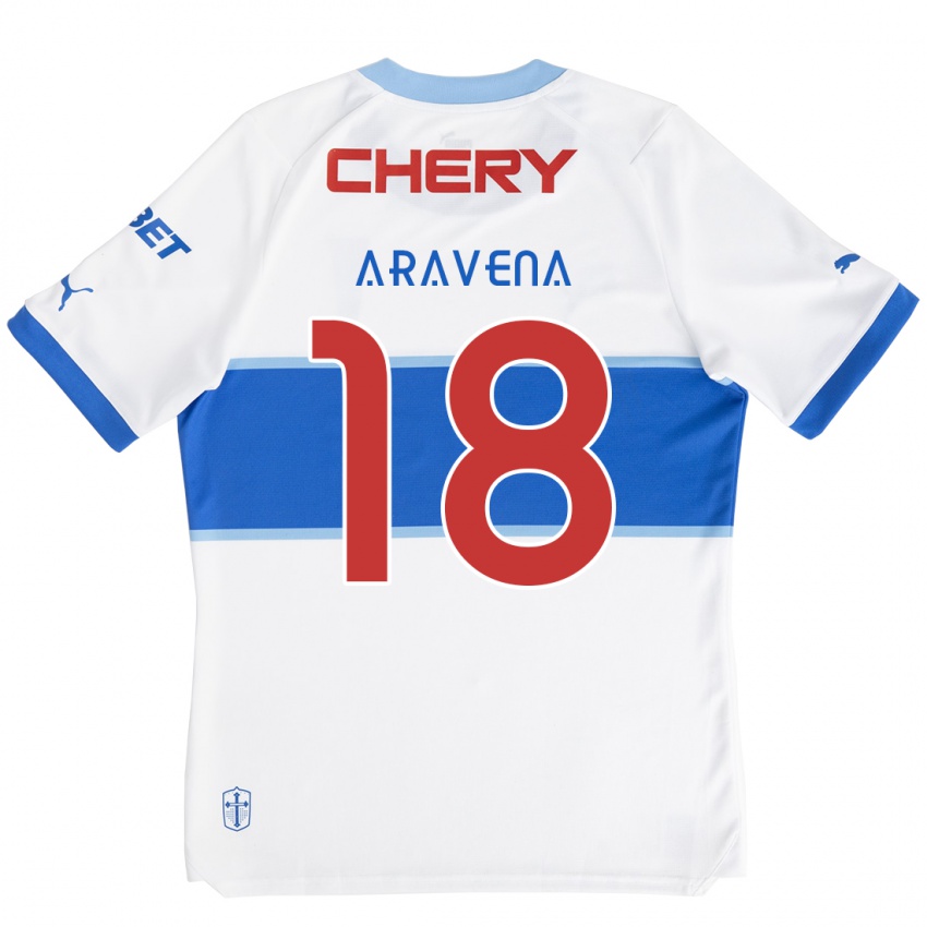 Niño Camiseta Alexander Aravena #18 Blanco Azul 1ª Equipación 2024/25 La Camisa Chile