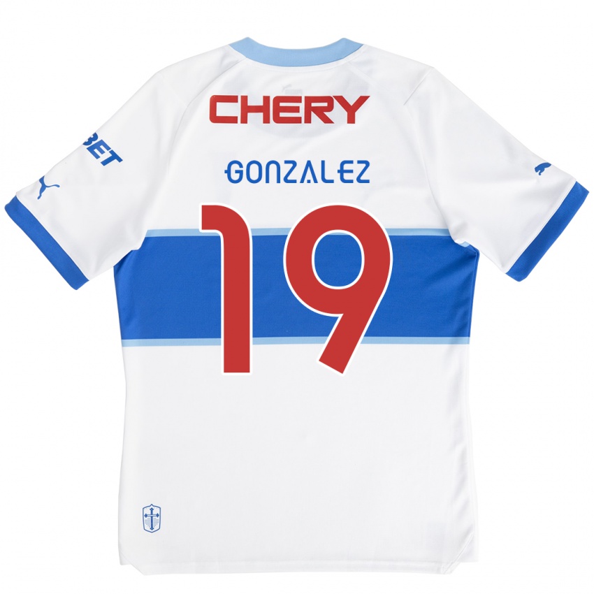 Niño Camiseta Bryan González #19 Blanco Azul 1ª Equipación 2024/25 La Camisa Chile