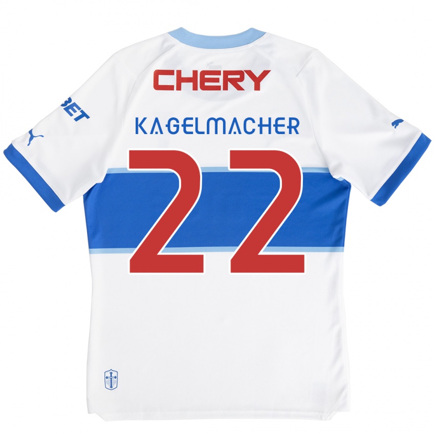 Niño Camiseta Gary Kagelmacher #22 Blanco Azul 1ª Equipación 2024/25 La Camisa Chile