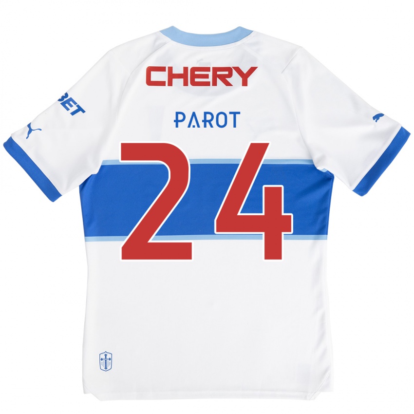 Niño Camiseta Alfonso Parot #24 Blanco Azul 1ª Equipación 2024/25 La Camisa Chile