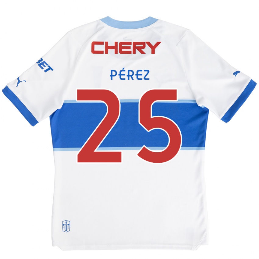 Niño Camiseta Sebastián Pérez #25 Blanco Azul 1ª Equipación 2024/25 La Camisa Chile