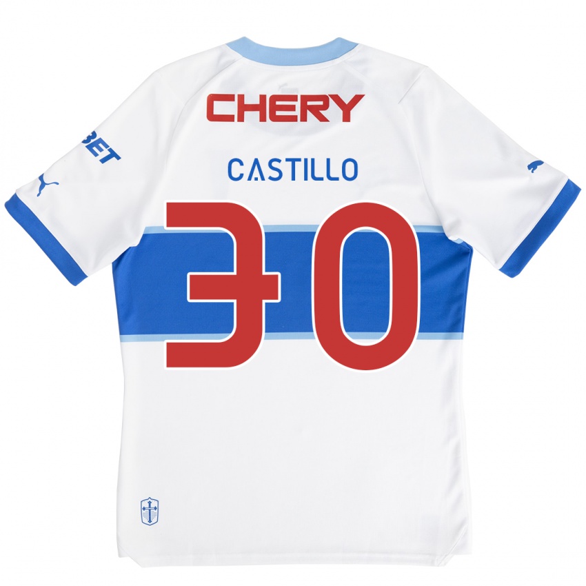 Niño Camiseta Nicolas Castillo #30 Blanco Azul 1ª Equipación 2024/25 La Camisa Chile