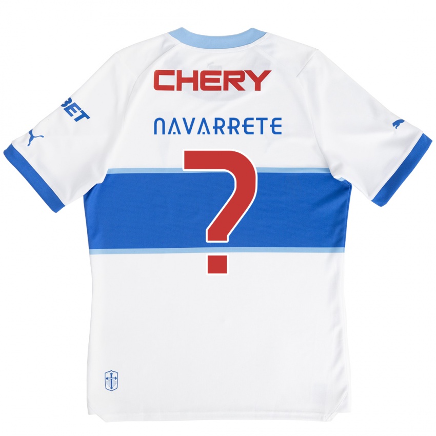 Niño Camiseta Carlos Navarrete #0 Blanco Azul 1ª Equipación 2024/25 La Camisa Chile