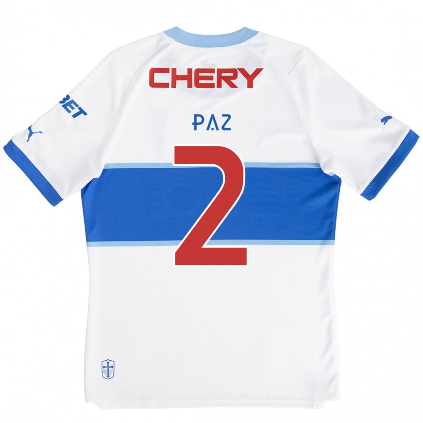 Niño Camiseta Nehuén Paz #2 Blanco Azul 1ª Equipación 2024/25 La Camisa Chile