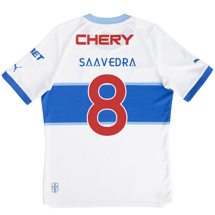 Niño Camiseta Ignacio Saavedra #8 Blanco Azul 1ª Equipación 2024/25 La Camisa Chile