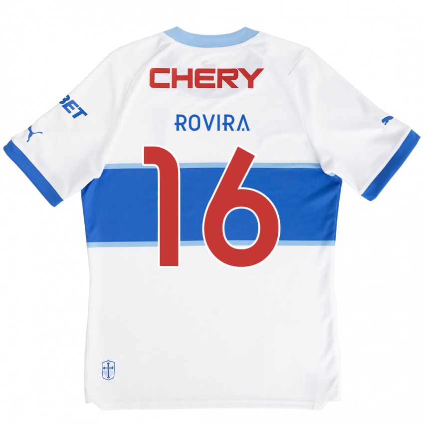 Niño Camiseta Brayan Rovira #16 Blanco Azul 1ª Equipación 2024/25 La Camisa Chile