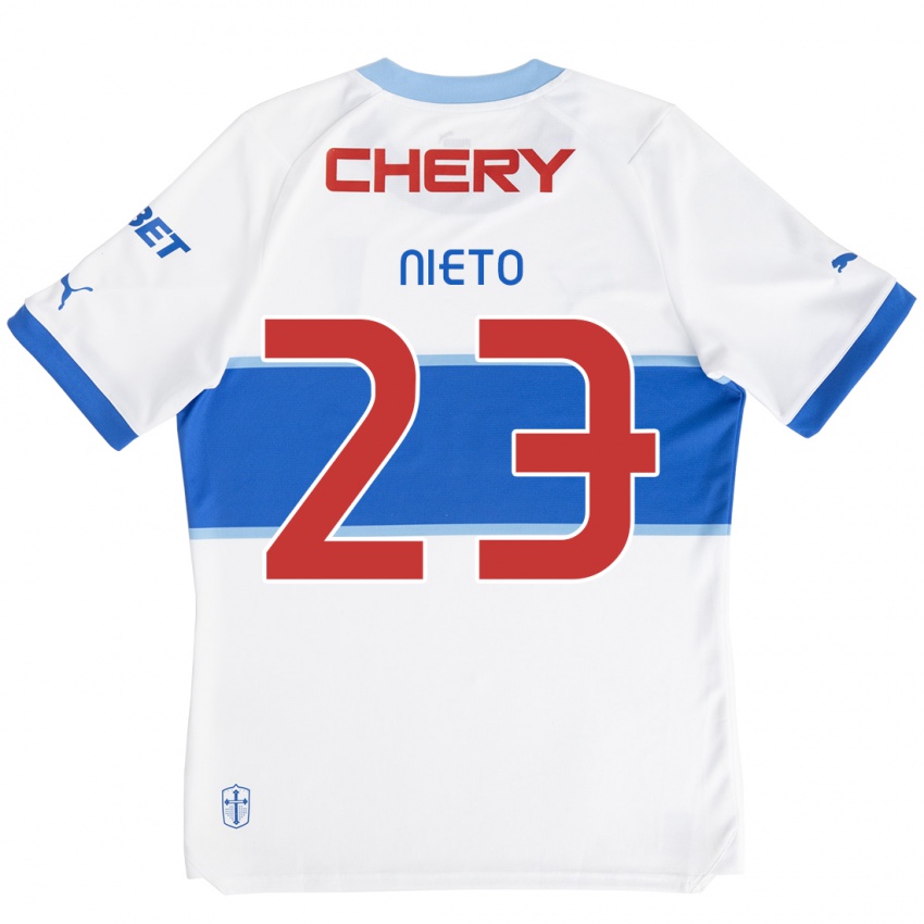 Niño Camiseta Byron Nieto #23 Blanco Azul 1ª Equipación 2024/25 La Camisa Chile