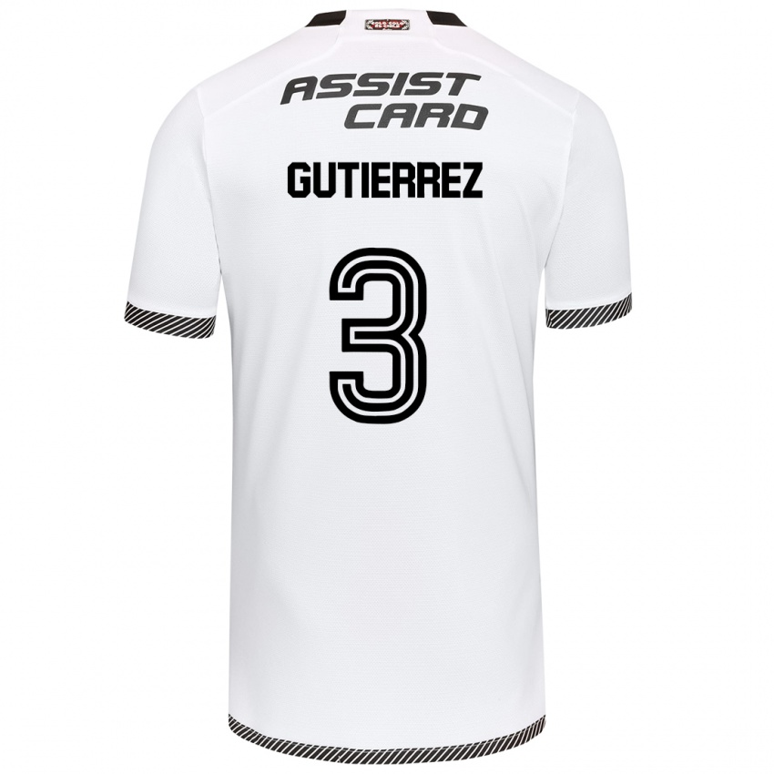 Niño Camiseta Daniel Gutiérrez #3 Blanco Negro 1ª Equipación 2024/25 La Camisa Chile