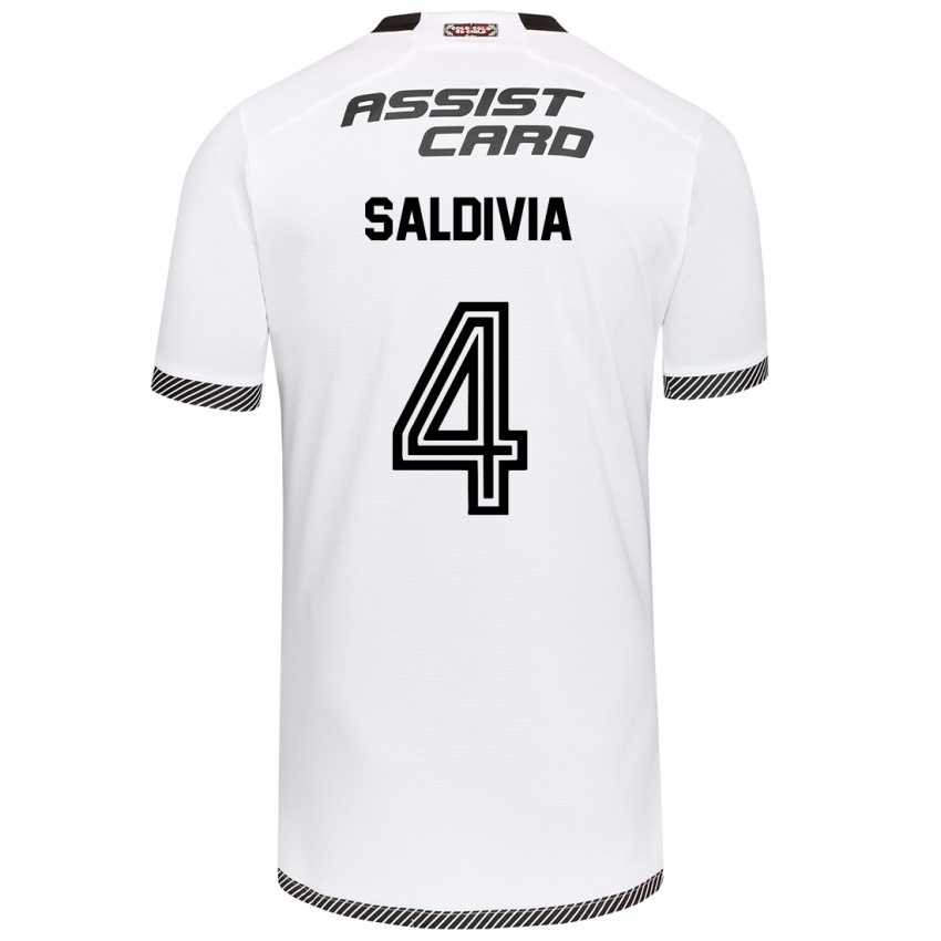 Niño Camiseta Alan Saldivia #4 Blanco Negro 1ª Equipación 2024/25 La Camisa Chile