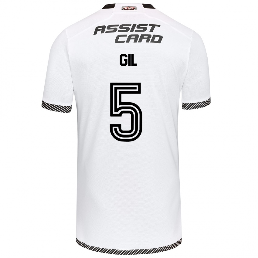 Niño Camiseta Leonardo Gil #5 Blanco Negro 1ª Equipación 2024/25 La Camisa Chile