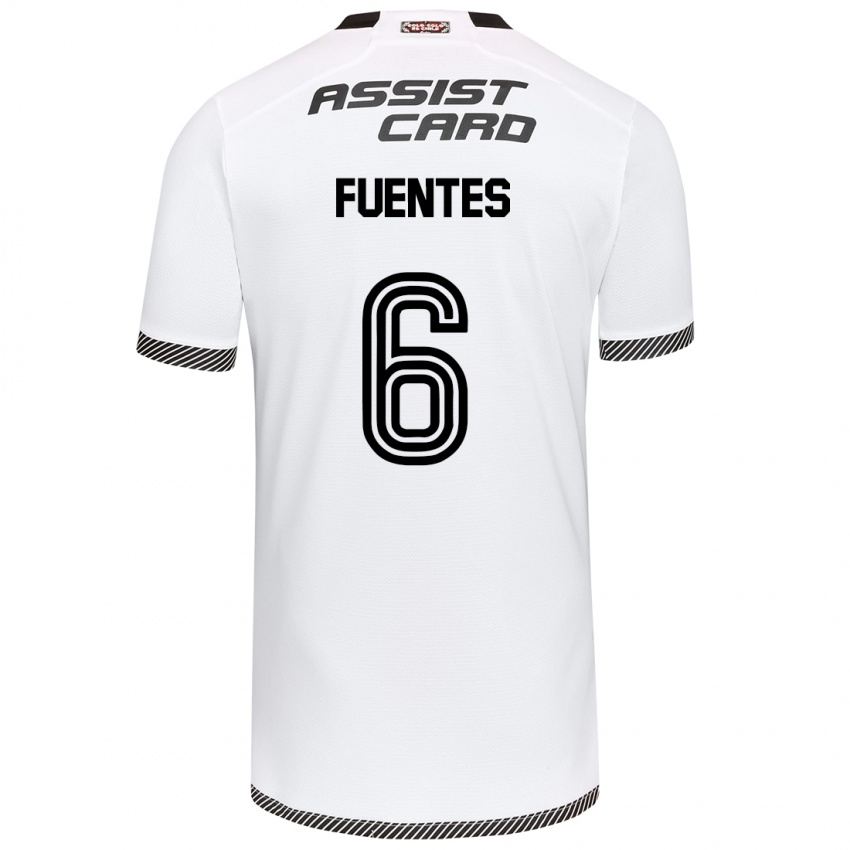 Niño Camiseta César Fuentes #6 Blanco Negro 1ª Equipación 2024/25 La Camisa Chile