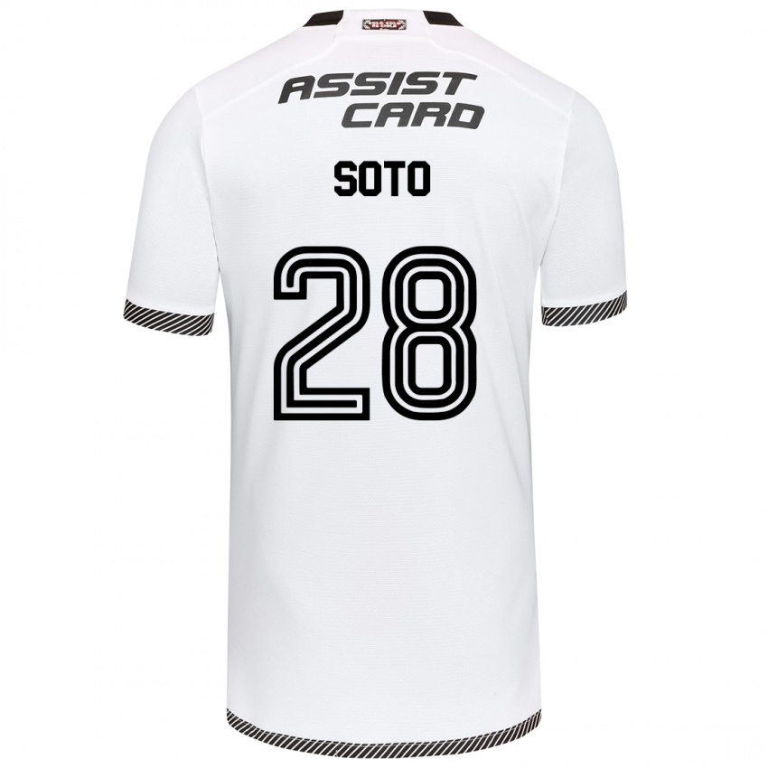 Niño Camiseta Lucas Soto #28 Blanco Negro 1ª Equipación 2024/25 La Camisa Chile