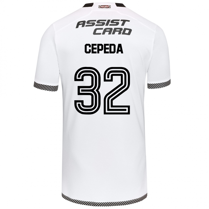 Niño Camiseta Lucas Cepeda #32 Blanco Negro 1ª Equipación 2024/25 La Camisa Chile