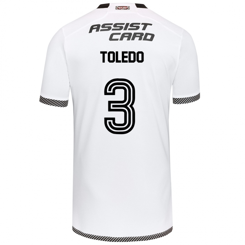 Niño Camiseta Miguel Toledo #3 Blanco Negro 1ª Equipación 2024/25 La Camisa Chile