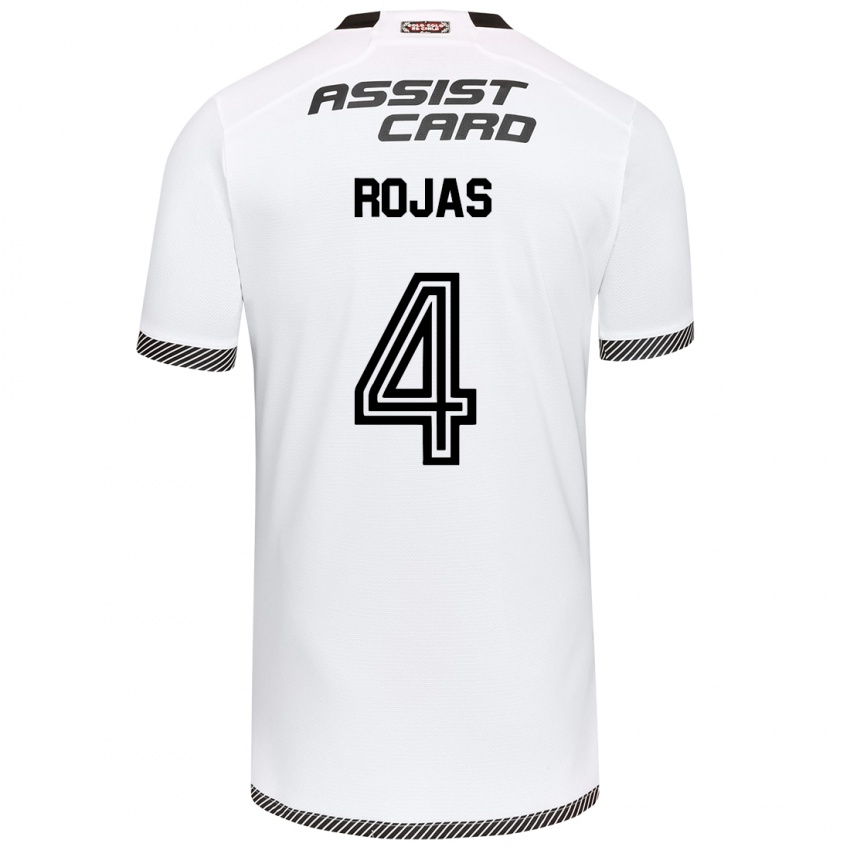 Niño Camiseta Javier Rojas #4 Blanco Negro 1ª Equipación 2024/25 La Camisa Chile