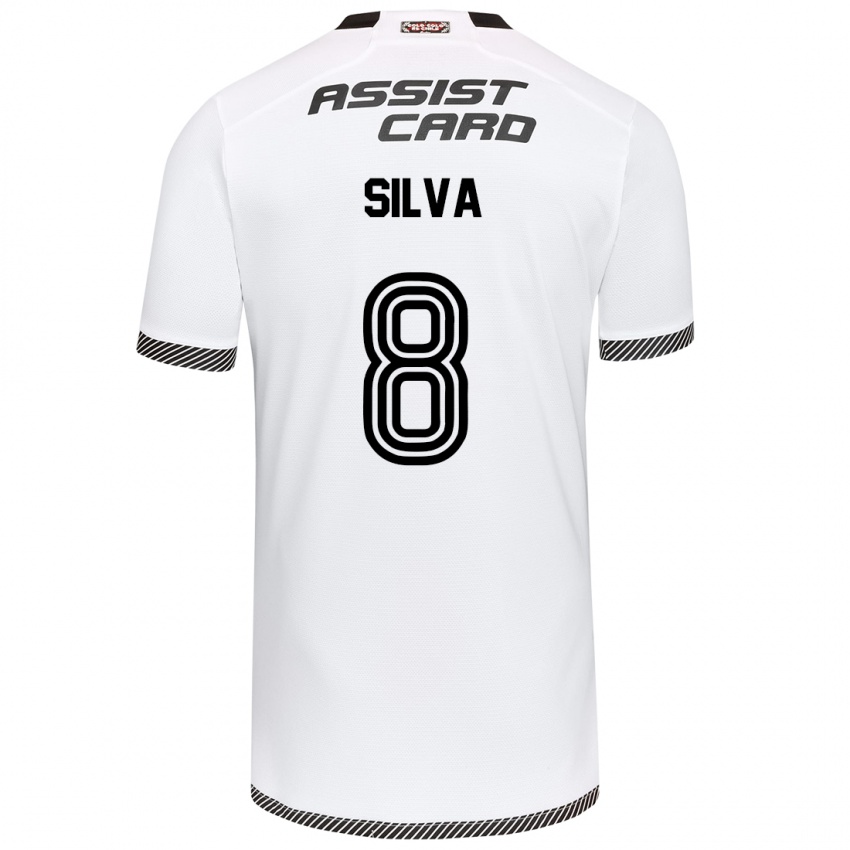 Niño Camiseta Bastián Silva #8 Blanco Negro 1ª Equipación 2024/25 La Camisa Chile