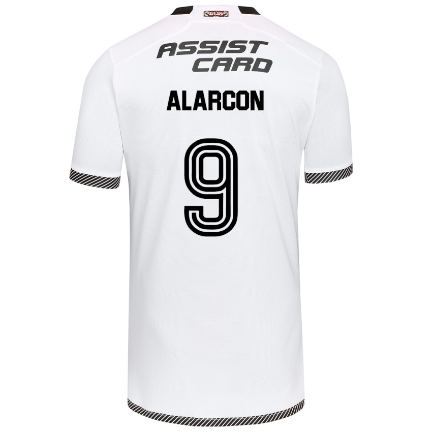 Niño Camiseta Cristian Alarcón #9 Blanco Negro 1ª Equipación 2024/25 La Camisa Chile