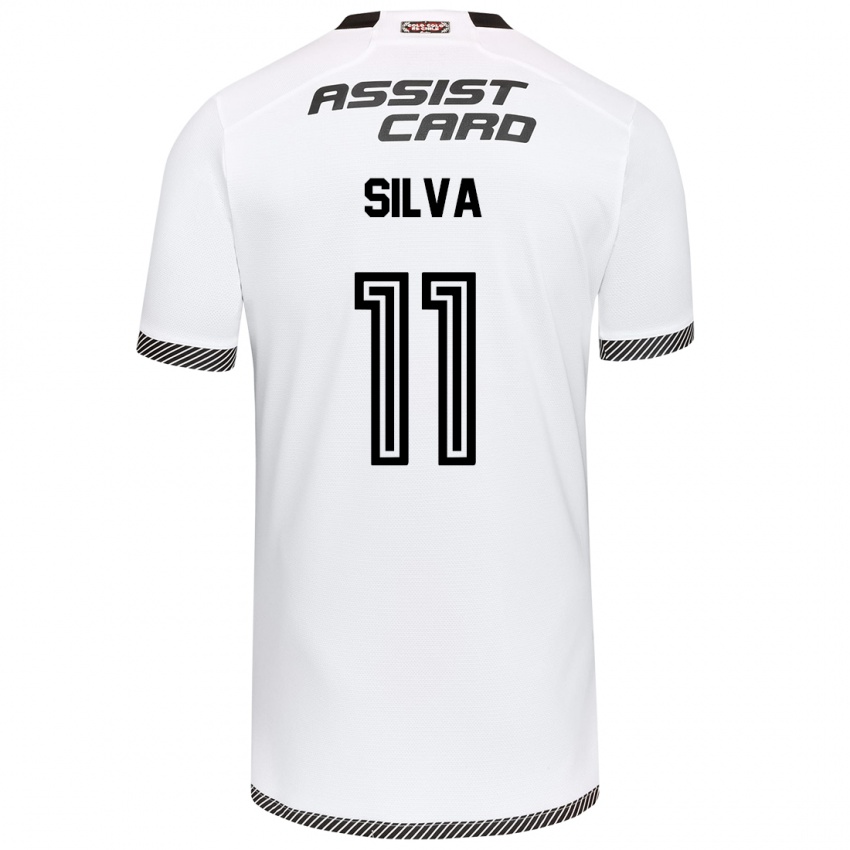 Niño Camiseta Martín Silva #11 Blanco Negro 1ª Equipación 2024/25 La Camisa Chile