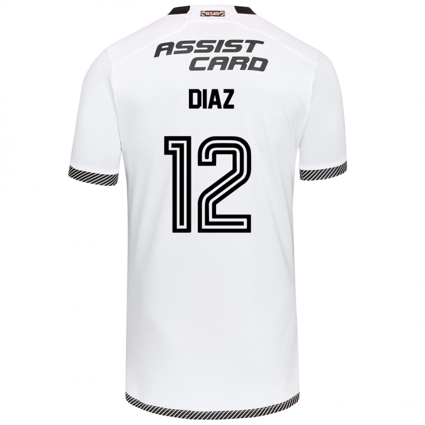 Niño Camiseta Javiera Díaz #12 Blanco Negro 1ª Equipación 2024/25 La Camisa Chile