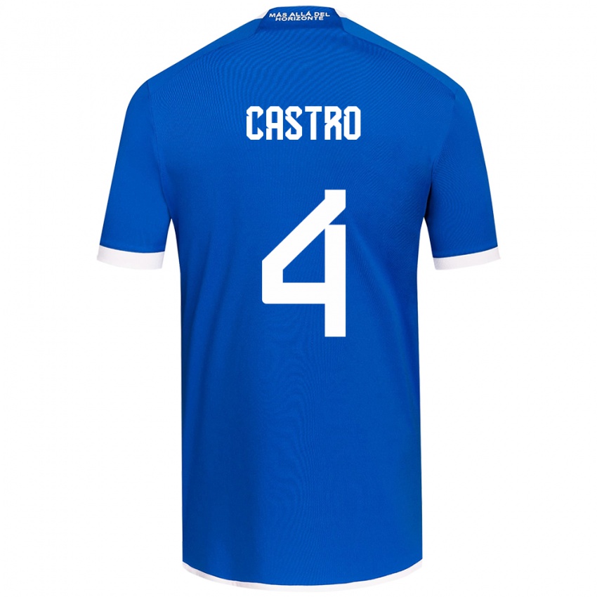 Niño Camiseta José Ignacio Castro #4 Azul Blanco 1ª Equipación 2024/25 La Camisa Chile